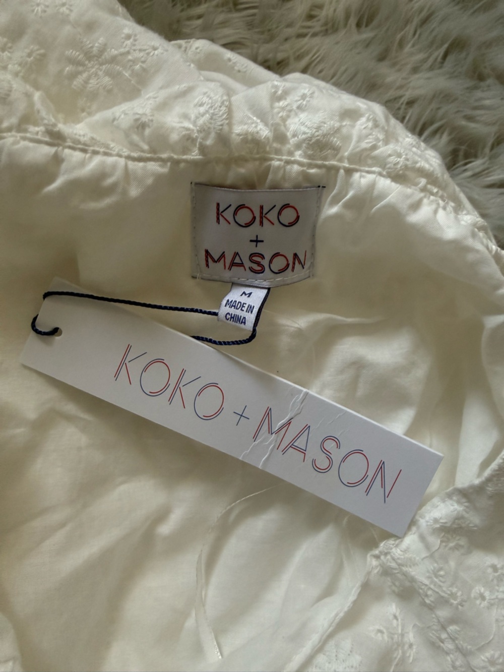 KOKO + MASON White Eyelet Cotton Ruffle Midi Dress Cottagecore Boho NWT M - Picture 3 of 4